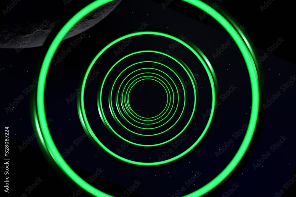 Poster glowing neon abstract futuristic light circle hi-tech space 3d rendering