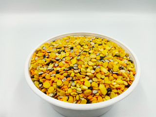 mixed pulse in white bowl and white background