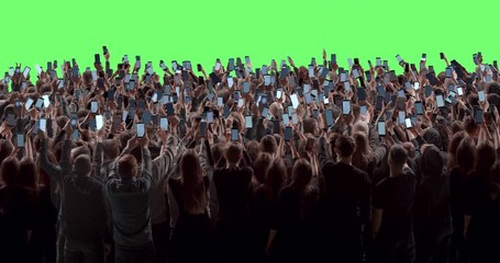 GREEN SCREEN Back view huge crowd of people with phones in hands at live concert or show. Shot on RED Helium 8K, Prores 4444