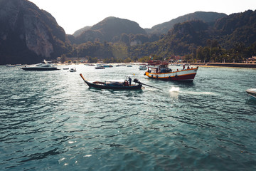 Sea boat and Koh Phi Phi Pier,Tourism and travel By boat