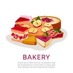 Bakery homemade berries pies dessert vector illustration isolated pie tart. Cartoon berry cheesecake, cake handmade tasty wedding or birthday party baking goods and bakers products.