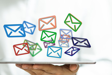 Hand with an email icon 3d