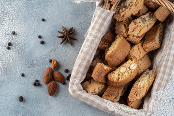 Traditional italian Christmas New Year dry cookies biscuits, biscotti, cantuccini. Biscotti di...