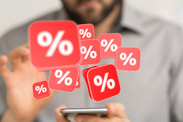 using white and red sales flying icons 3D rendering