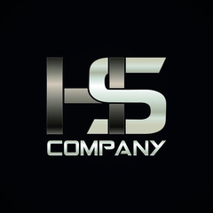 HS metal effect initial logo design silver color