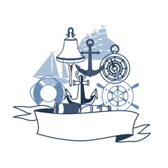 Background with nautical symbols and items.