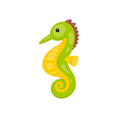 Cartoon Seahorse isolated on white background. Sea horse ocean animals.