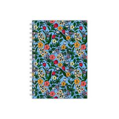Realistic vector image (layout, mock-up) of a notebook with silver spiral , top view, 3d. Cover design of notebook with floral pattern. Vector EPS 10.