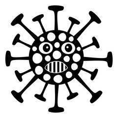 Fototapeta premium A stylized cartoon image of a coronavirus with face Teeth and eyes. Vector art graphic.
