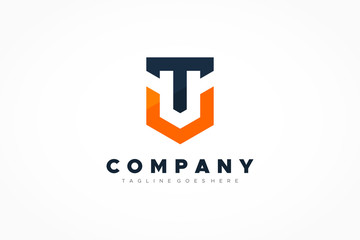 Dark Blue Orange Shield Military Letter T and V Logo. Flat Vector Logo Design Template Element. - obrazy, fototapety, plakaty