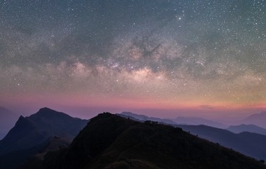 The stars and the milky way in the dark sky at night are very beautiful.