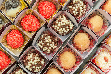 Chocolate balls. birthday or baby shower party food. Selective focus.