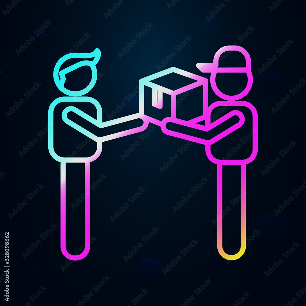 Poster the postman delivers the parcel in nolan style icon. simple thin line, outline vector of cargo logis