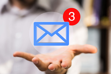 Hand with an email icon 3d