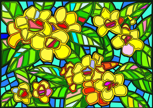 yellow flower stained glass background illustration vector
