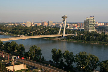 Fototapeta na wymiar Landscape of Danube river and Bratislava - capital city of Slovakia