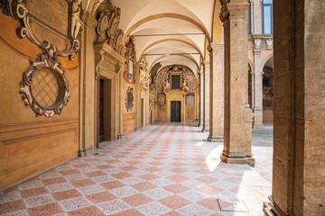 Ancient University of Medicine, Archiginnasio, Library, Bologna, Italy © Pixelshop