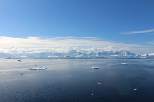 Icebergs And Mountains Along The Gerlache Strait On The Danco Coast, Antarctica