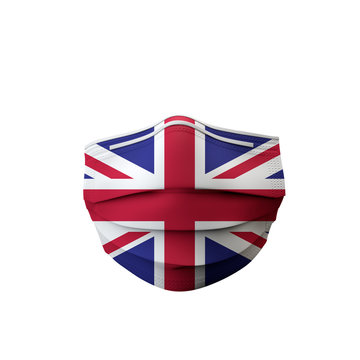 United Kingdom flag protective medical mask. 3D Rendering