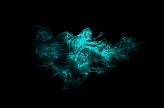 abstract smoke cloud tiffany blue colored isolated on black background