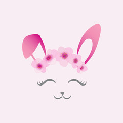 Cute Easter bunny face vector. Sweet smiling eyes.
