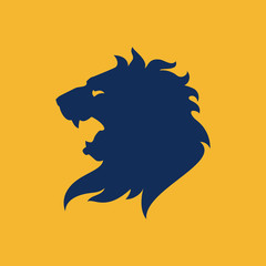 Lion head blue silhouette on yellow background vector illustration