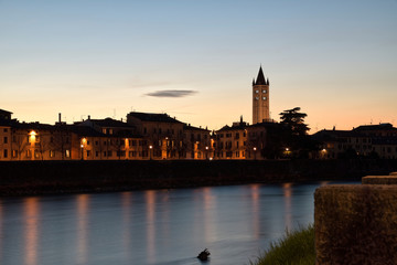 Fototapeta na wymiar Verona Italy sunset landscape with Adige river