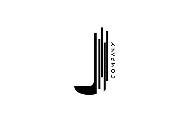 alphabet J black white letter logo design with lines icon for company and business