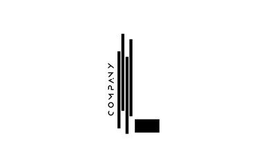 alphabet L black white letter logo design with lines icon for company and business