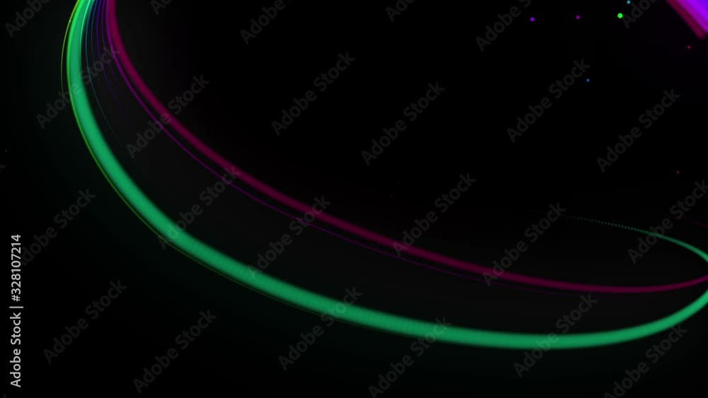 Poster multi-colored neon lines of ribbon fly in the air, smoothly oscillation and wave. lines color change