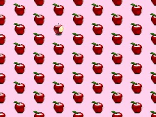 juicy fruit and  red apple on a seamless spring pattern.