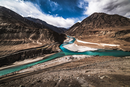 Confluence of Zanskar and Indus rivers - Leh, Ladakh, India