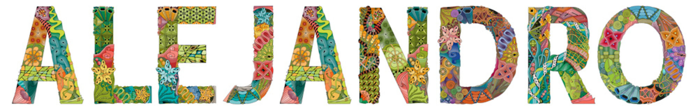 Male name Alejandro. Vector decorative zentangle object