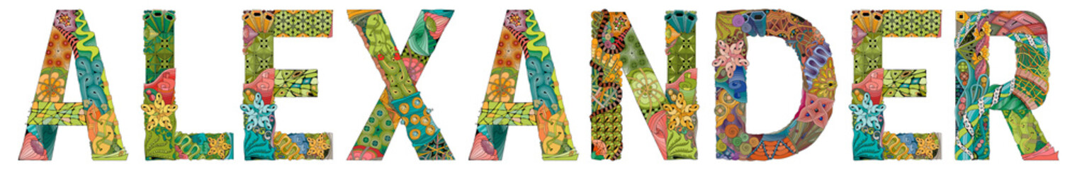 Male name Alexander. Vector decorative zentangle object