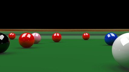 colored balls on green cloth for playing snooker. Sports game of billiards called "snooker" and this is her 3D illustration.