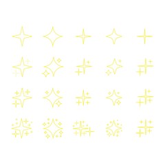 Yellow, gold sparkles stars. Decoration twinkle, shiny light. Stars effect perfect design.