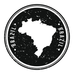 Brazil Map Symbol. Round Design Stamp Travel and Business Vector.