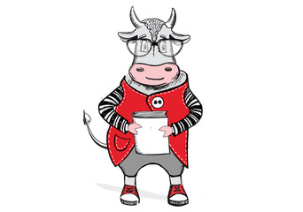 Year of the bull 2021. New year illustration. Hand drawn vector.