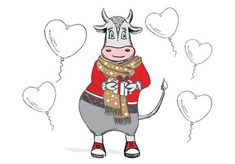 Year of the bull 2021. New year illustration. Hand drawn vector.