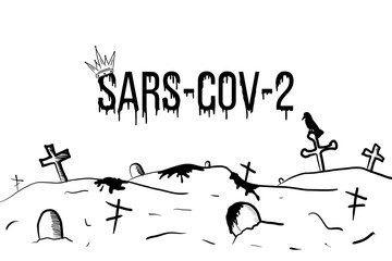 Coronavirus virus mortality concept. Numerous mortality from the virus. Illustration of a cemetery as a concept of mortality from coronavirus disease.
