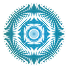 Сircle openwork mandala. Blue and turquoise colors. Sign Aum / Om / Ohm in center. Spiritual esoteric symbol. Vector graphics art.