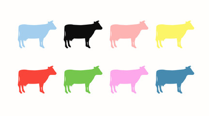 Set of Different Color Cow Icons