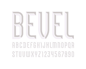 Alphabet from chiseled block, white beautiful font, beveled letters (A-Z) and numerals (0-9), vector 10EPS