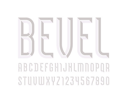 Alphabet from chiseled block, white beautiful font, beveled letters (A-Z) and numerals (0-9), vector 10EPS