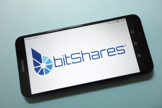 KONSKIE, POLAND - November 17, 2018: BitShares (BTS) cryptocurrency logo displayed on smartphone