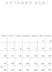 October 2021 calendar template