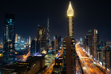 Dubai skyline in the night time, United Arab Emirates