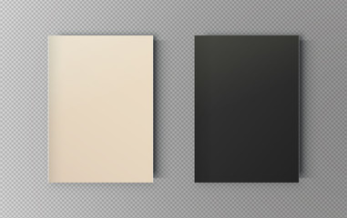 Realistic a4 paper frame template on transparent background. Isolated black and white brochure poster mock up set.