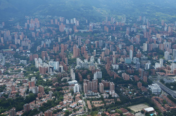 Fototapeta na wymiar Panoramic of Medellin from the air, populated sector