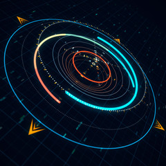 Colorful rendered fractal design like compas or circles with geometric figures. Print of abstract digital art background.